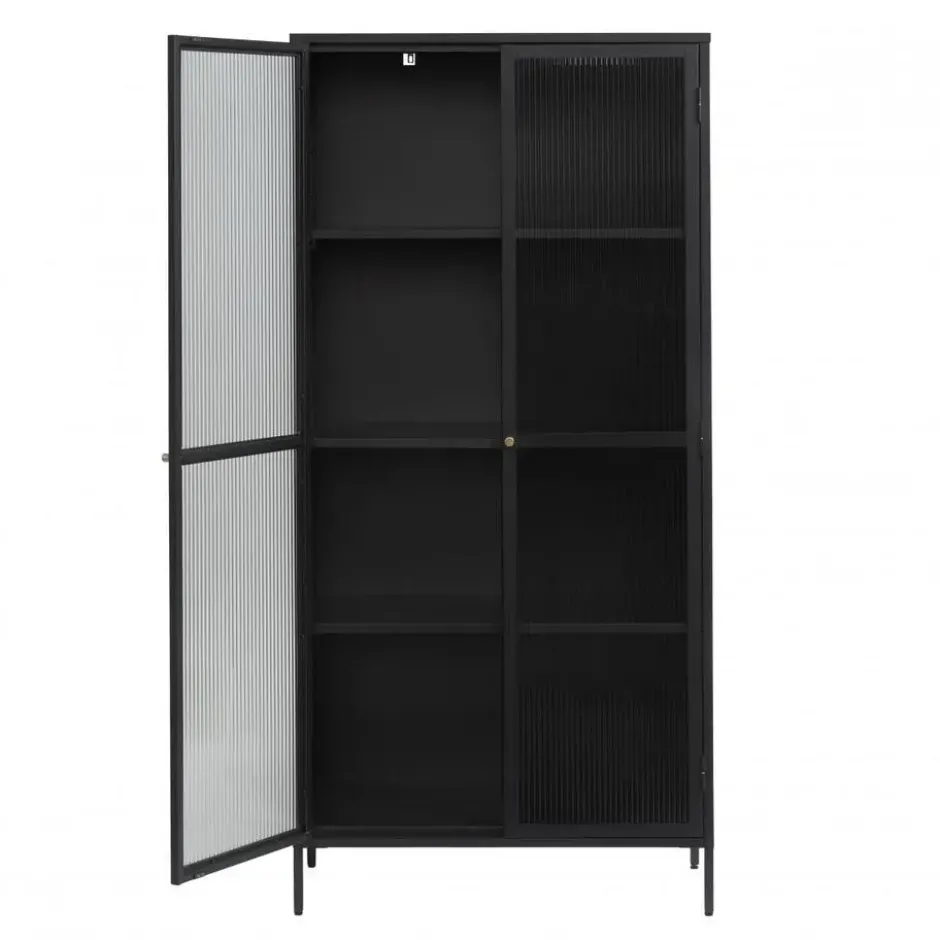 Nordic Home - Olan glazen vitrinekast - 190 cm - zwart