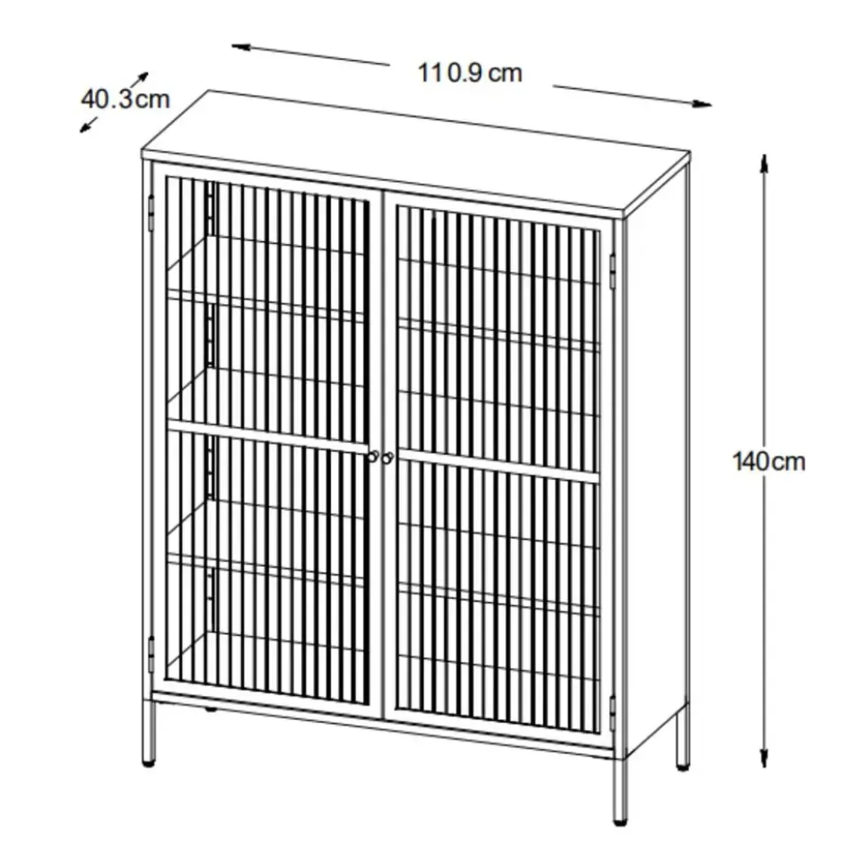 Nordic Home - Olan glazen vitrinekast - 140 cm - zwart