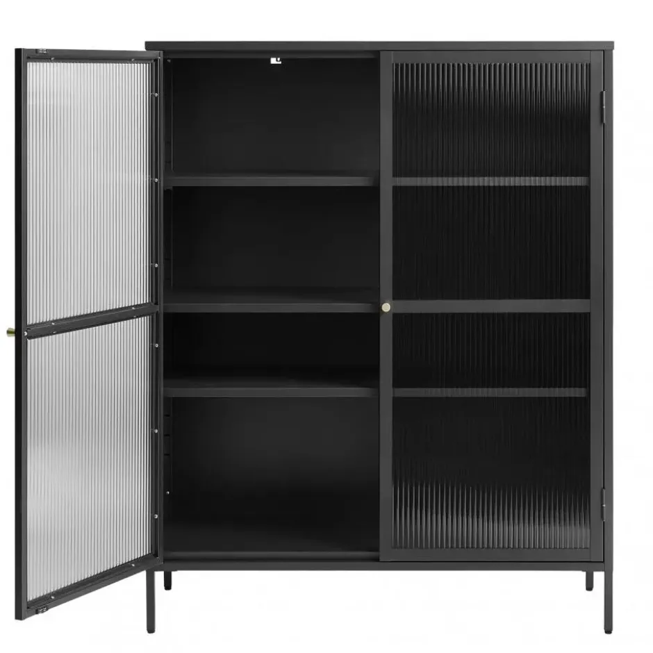 Nordic Home - Olan glazen vitrinekast - 140 cm - zwart