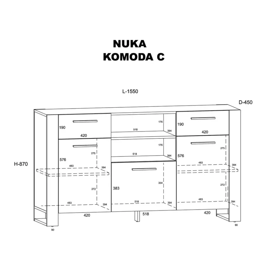 NUKA C dressoir 155 cm zwart grange eiken