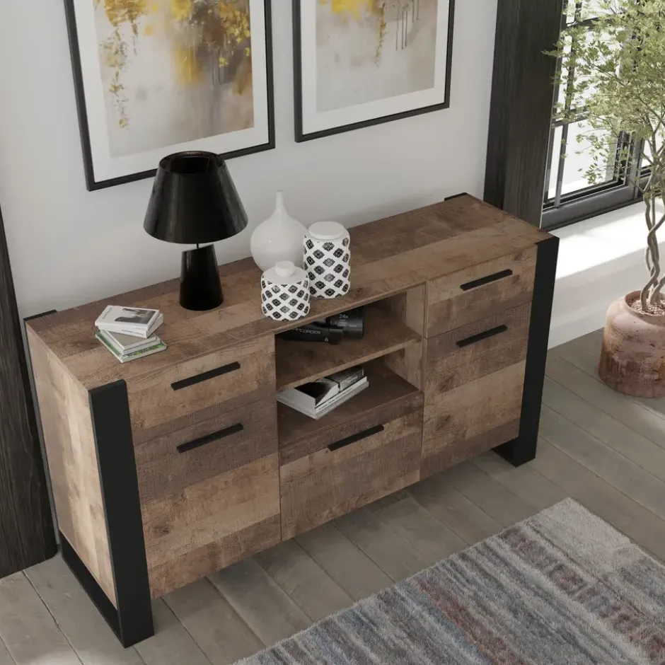 NUKA C dressoir 155 cm zwart grange eiken