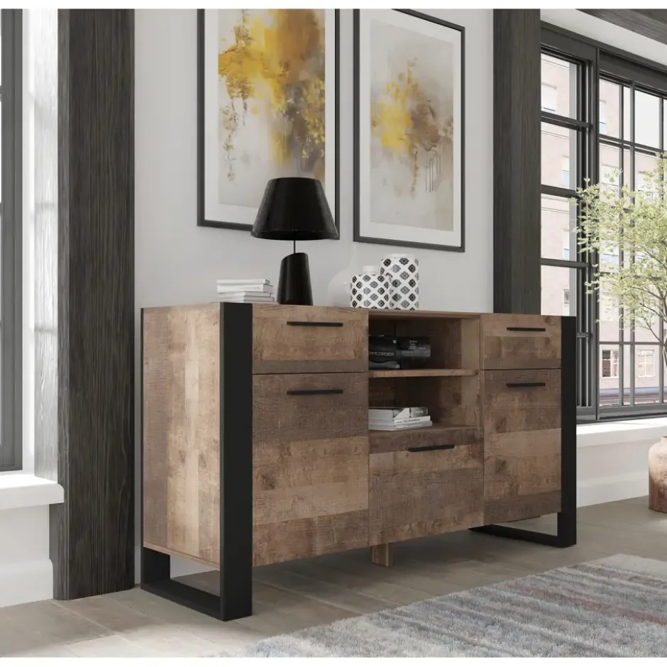 NUKA C dressoir 155 cm zwart grange eiken