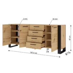 NUKA K dressoir 197 cm 4 lades zwart artisan eiken