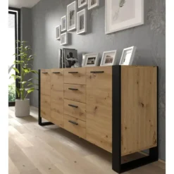NUKA K dressoir 197 cm 4 lades zwart artisan eiken