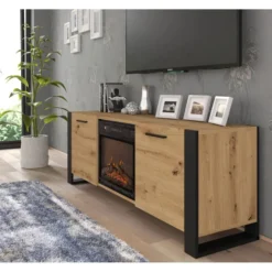 NUKA TV meubel ladekast 180 cm eiken artisan met elektrische haard