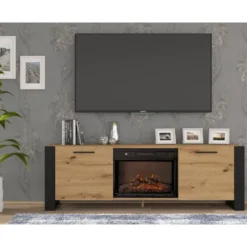 NUKA TV meubel ladekast 180 cm eiken artisan met elektrische haard