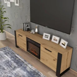 NUKA TV meubel ladekast 180 cm eiken artisan met elektrische haard