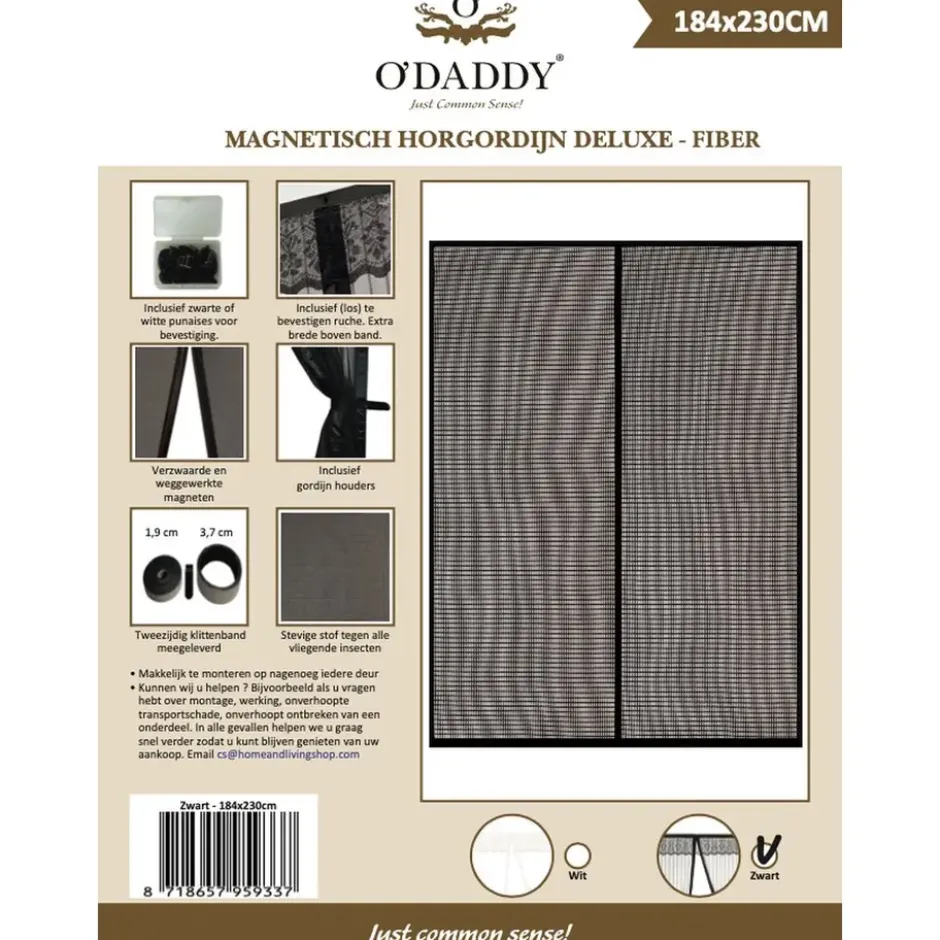 O'DADDY Deurgordijn Deluxe FIBER - Magnetisch Vliegengordijn 184x230 Zwart