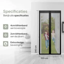 O'DADDY Deurgordijn Deluxe FIBER - Magnetisch Vliegengordijn 140x230 Zwart