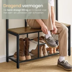 O'DADDY Garderoberek Met Spiegel - Kapstok - Schoenrek - Vintage - Zwart