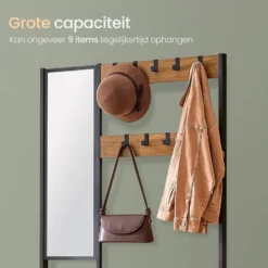 O'DADDY Garderoberek Met Spiegel - Kapstok - Schoenrek - Vintage - Zwart