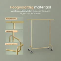 O'DADDY Kledingrek op Wielen - 130 Kg Draagvermogen - Verchroomd Metaal
