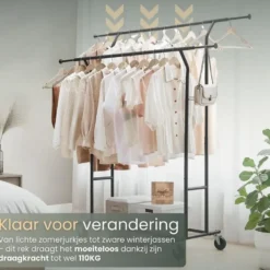 O'DADDY Kledingrek op Wieltjes - Zwart - Dubbele Stang - 110kg Belastbaar