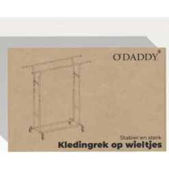 O'DADDY Kledingrek op Wieltjes - Zwart - Dubbele Stang - 110kg Belastbaar