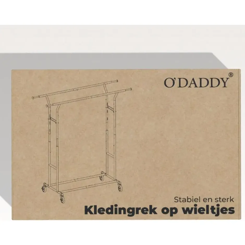 O'DADDY Kledingrek op Wieltjes - Zwart - Dubbele Stang - 110kg Belastbaar