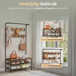 O'DADDY Staande Kapstok met Schoenenrek - 23 Haken - Bruin