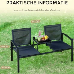 O'DADDY Tuinbank - 142 x 57 x 82 cm - Metaal - Zwart