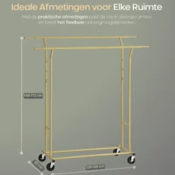 O'DADDY Verstelbaar Kledingrek op Wieltjes - Metaal - Goud - Tot 110 kg