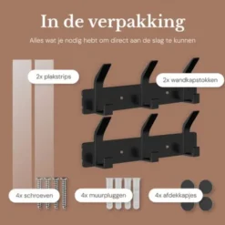 O'DADDY wandkapstok – 12 haken – zelfklevend – aluminium zwart