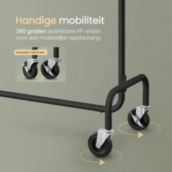 O’DADDY® Zwart Kledingrek - Verstelbaar & Stabiel tot 130kg - 4 Grote Wielen