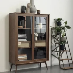 Olivine Boas Houten Vitrinekast met Lade - B 110 cm - Gerookt Eiken