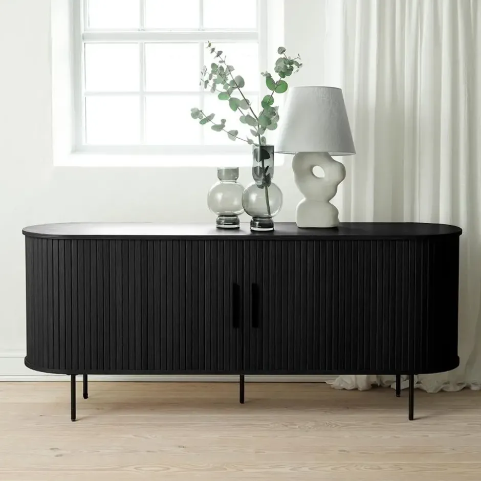 Olivine Lenn Dressoir Ovaal Zwart - Hout - Schuifdeuren - B 180 cm