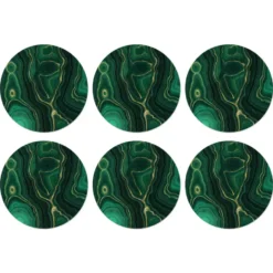 Onderzetter 6 stuks 10x10 cm Gold - Groen - Agaat steen - Geode - Marmer