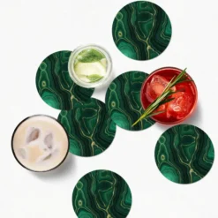 Onderzetter 6 stuks 10x10 cm Gold - Groen - Agaat steen - Geode - Marmer