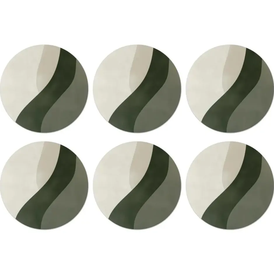 Onderzetter 6 stuks 10x10 cm Japandi - Groen - Abstract - Modern