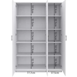 Opbergkast Ray 120cm met 3 deuren en 4 legplanken -wit