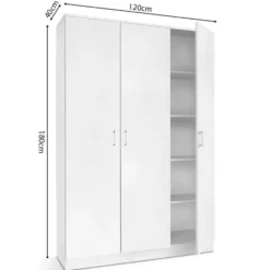 Opbergkast Ray 120cm met 3 deuren en 4 legplanken -wit