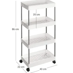 Opbergtrolley - 4 niveaus - 40x86x22 cm - wit