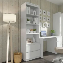 Open boekenkast Maja 60 cm met 2 lades - wit mat 195x60x40 cm