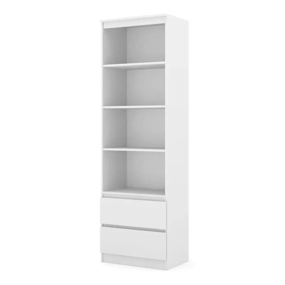Open boekenkast Maja 60 cm met 2 lades - wit mat 195x60x40 cm