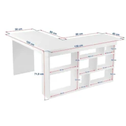 ORGANIS Hoekbureau met 8 open opbergvakken - Wit - 50x130x72 cm