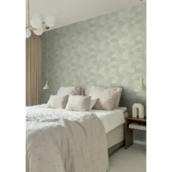 Origin Wallcoverings behang grafisch 3D motief licht vergrijsd groen