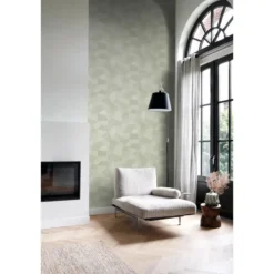 Origin Wallcoverings behang grafisch 3D motief licht vergrijsd groen