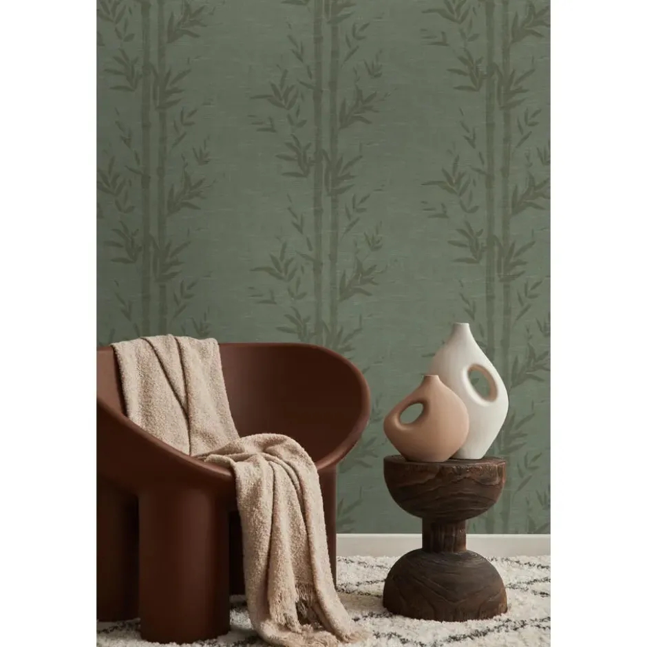 Origin Wallcoverings behang bamboe vergrijsd groen - 50 x 900 cm