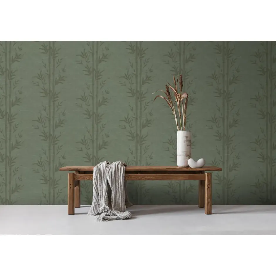 Origin Wallcoverings behang bamboe vergrijsd groen - 50 x 900 cm