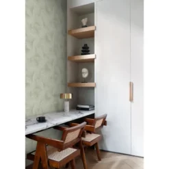 Origin Wallcoverings behang 3D-motief bladeren vergrijsd groen - 53 x 1005 cm