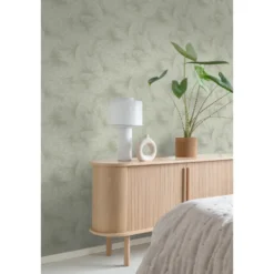 Origin Wallcoverings behang 3D-motief bladeren vergrijsd groen - 53 x 1005 cm