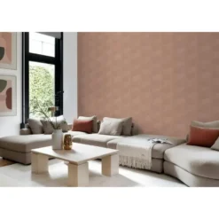 Origin Wallcoverings behang grafisch 3D motief terracotta roze - 50 x 900 cm