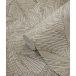 Origin Wallcoverings behang 3D-motief bladeren zand beige - 50 x 900 cm