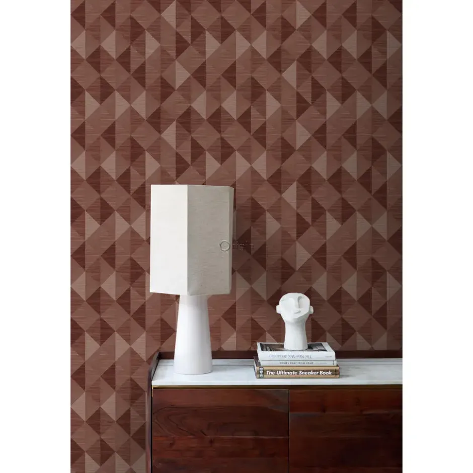 Origin Wallcoverings behang grasweefsel in grafisch 3D motief bordeaux rood