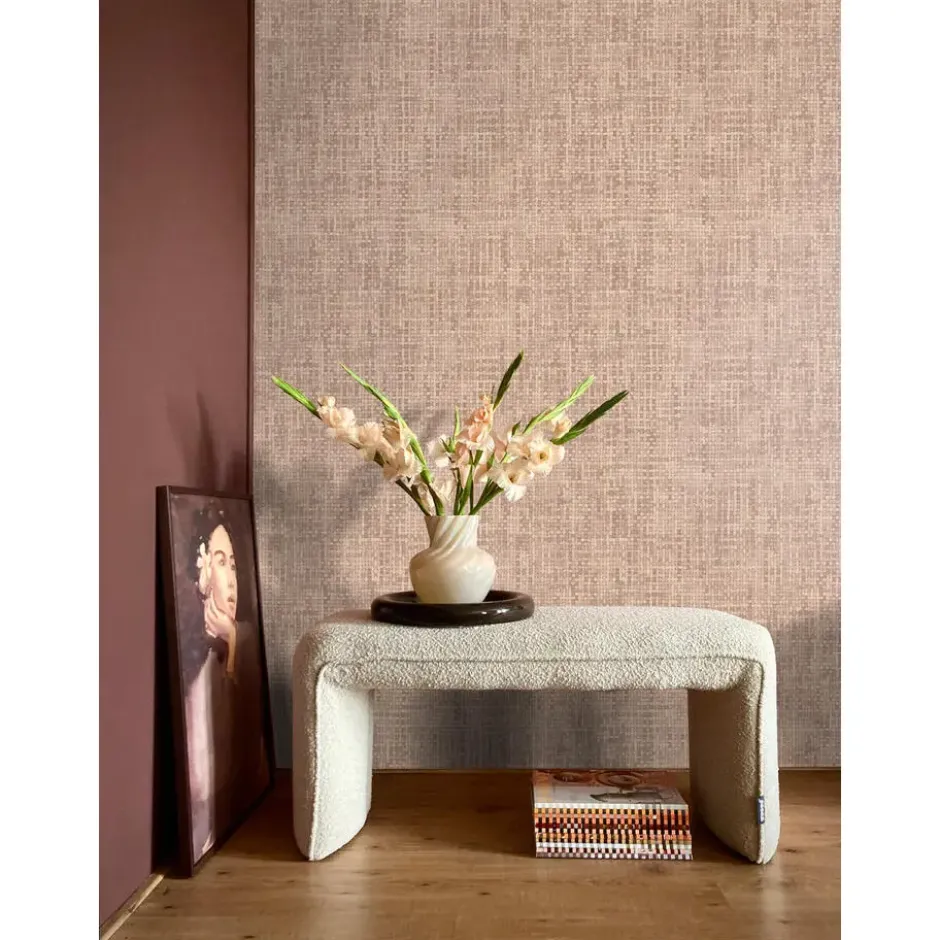 Origin Wallcoverings behang geweven linnenstructuur licht terracotta