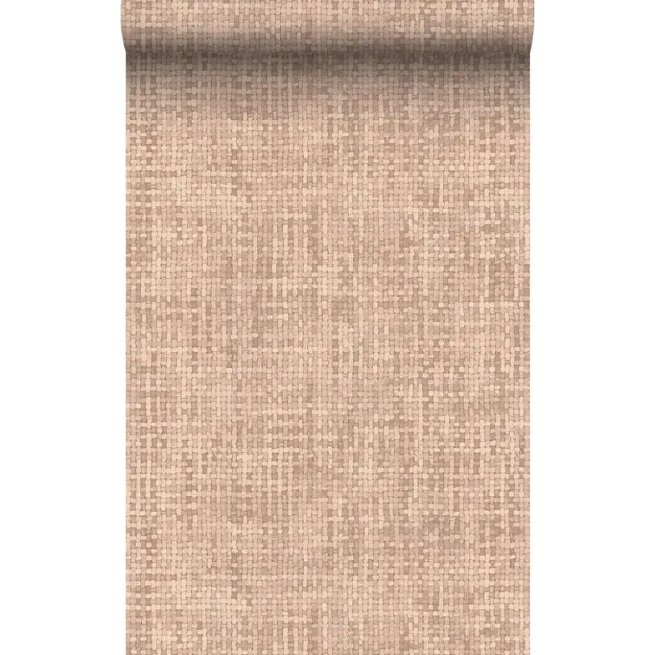 Origin Wallcoverings behang geweven linnenstructuur licht terracotta
