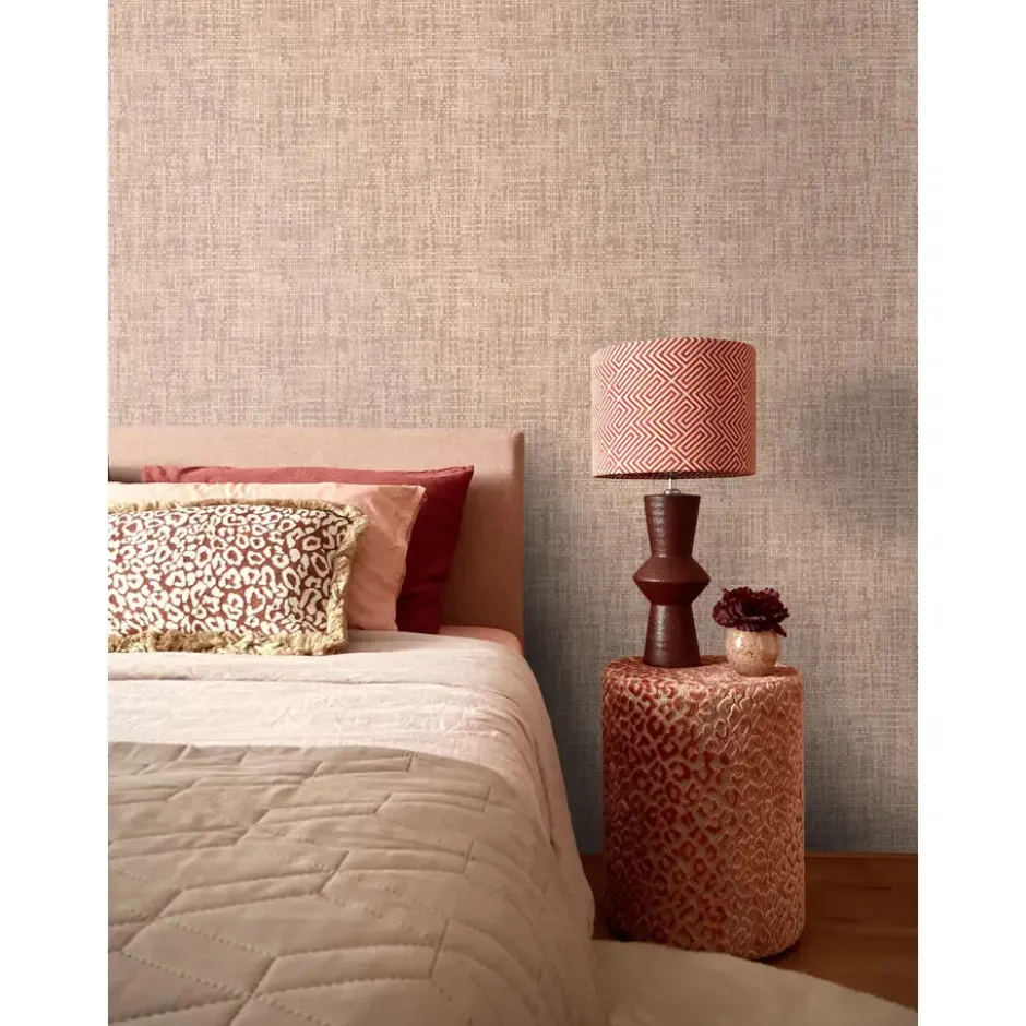 Origin Wallcoverings behang geweven linnenstructuur licht terracotta