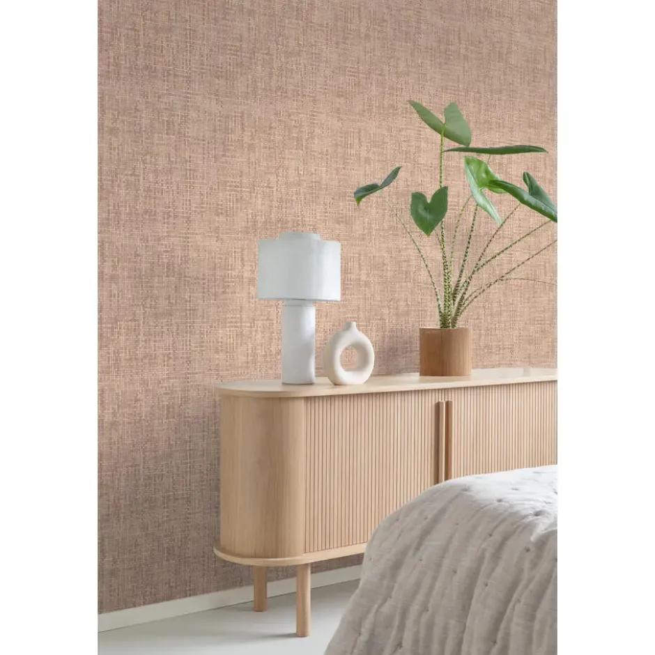 Origin Wallcoverings behang geweven linnenstructuur licht terracotta