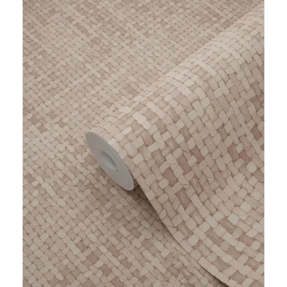 Origin Wallcoverings behang geweven linnenstructuur licht terracotta