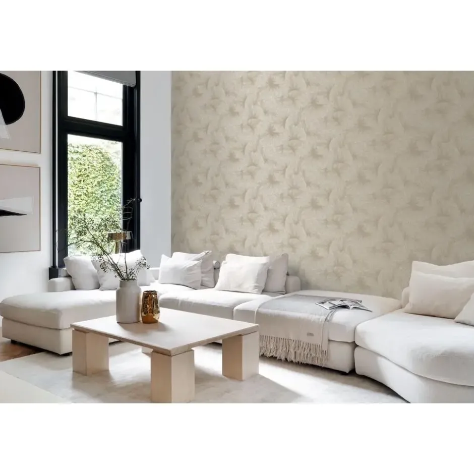 Origin Wallcoverings behang 3D-motief bladeren beige - 53 x 1005 cm